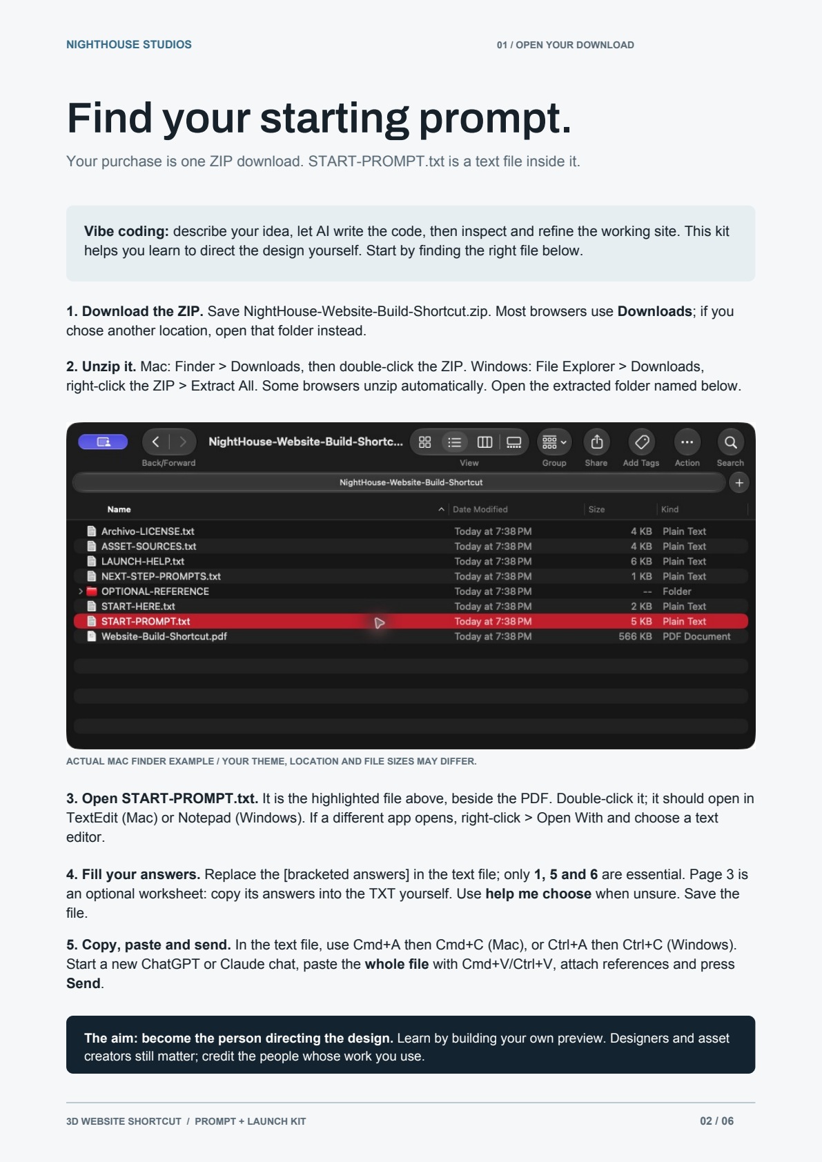 3D Website Shortcut: Find and open your starting prompt